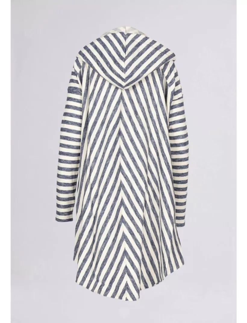 Hoodies & Sweatshirts-New Hallhuber ASYMMETRISCHER MIDI-HOODIE-PONCHO AUS BAUMWOLLE MIT STREIFENMUSTER blau