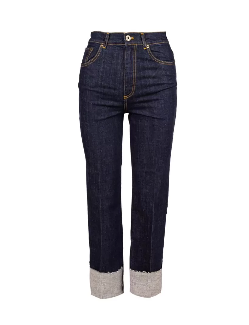 Jeans-New Hallhuber BOBBIE-JO – HOHE TAILLE-HOSE MIT WEITEM BEIN AUS REINEM BAUMWOLLDENIM MIT MAXI-UMSCHLAG blau