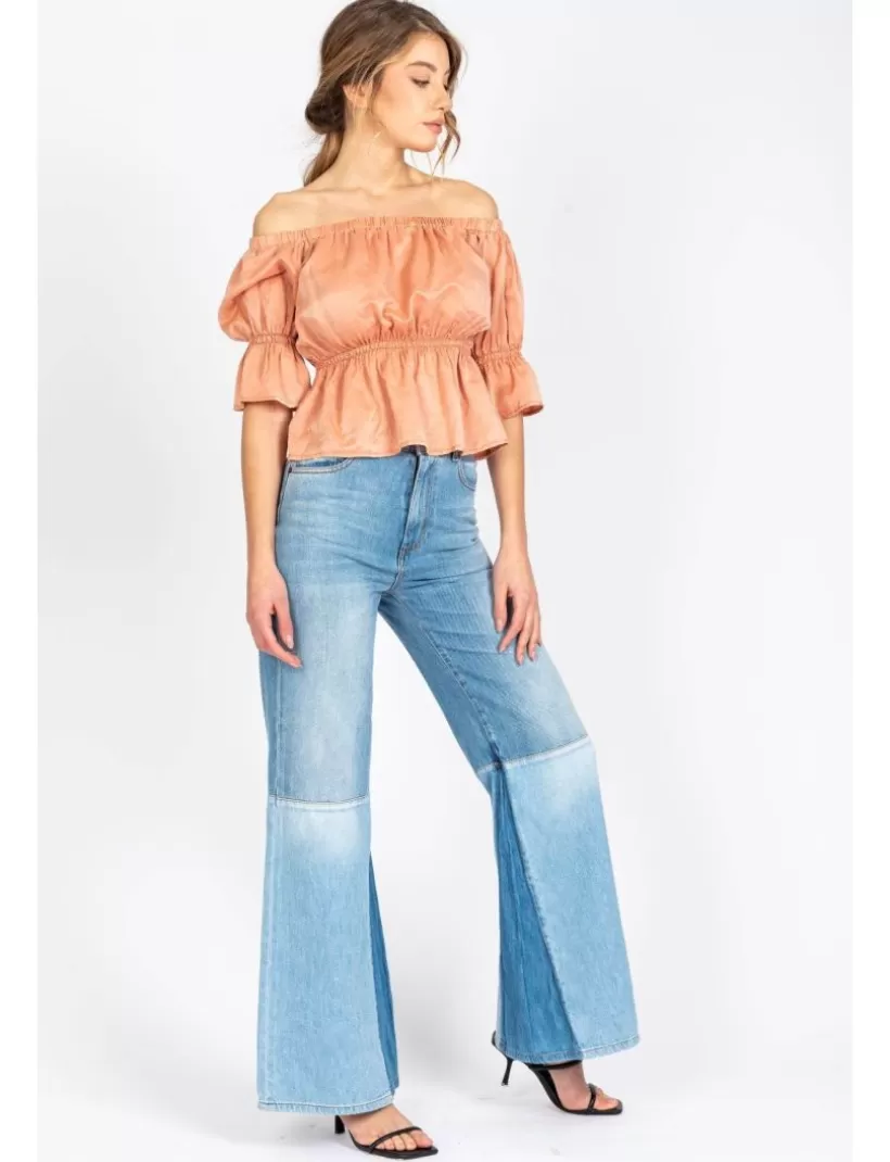 Jeans-New Hallhuber BONNIE – PATCHWORK-JEANS IM 70ER-JAHR-INSPIRIERTEN, IN DER TAILLE SCHMAL UND NACH UNTEN BREITER, AUS REINER BAUMWOLLE himmelblau