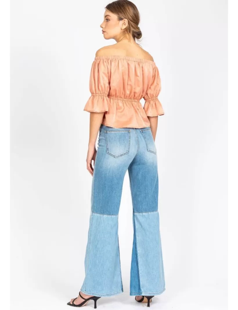 Jeans-New Hallhuber BONNIE – PATCHWORK-JEANS IM 70ER-JAHR-INSPIRIERTEN, IN DER TAILLE SCHMAL UND NACH UNTEN BREITER, AUS REINER BAUMWOLLE himmelblau