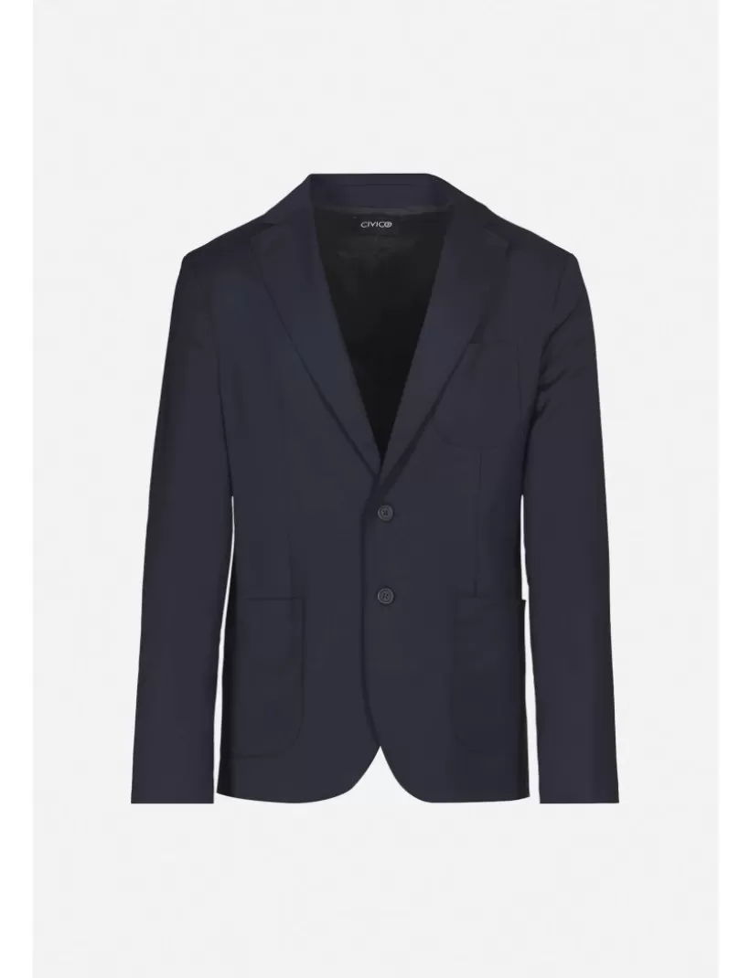 Anzüge-New Hallhuber DEKONSTRUIERTER EINREIHIGER BLAZER AUS FRISCHER STRETCHWOLLE dunkelblau