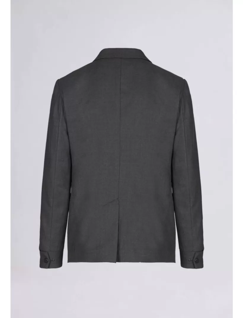 Anzüge-New Hallhuber EINREIHIGER SLIM-BLAZER MIT REIßVERSCHLUSS-PASPELTASCHEN AUS KÜHLER WOLLE IN KARO sehr dunkelgrau