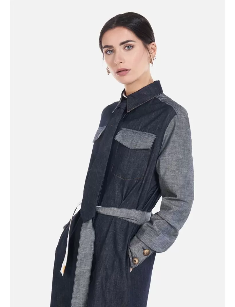 Röcke-New Hallhuber JEANS-MIDI-HEMDKLEID blau
