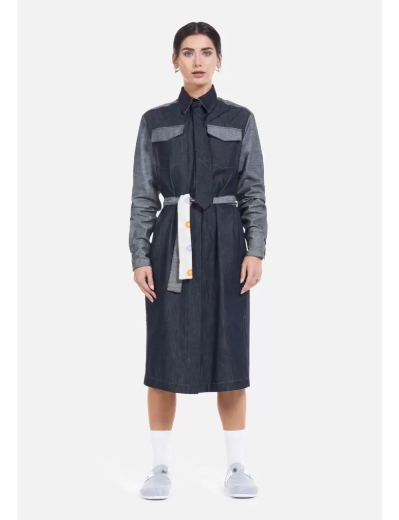 Röcke-New Hallhuber JEANS-MIDI-HEMDKLEID blau