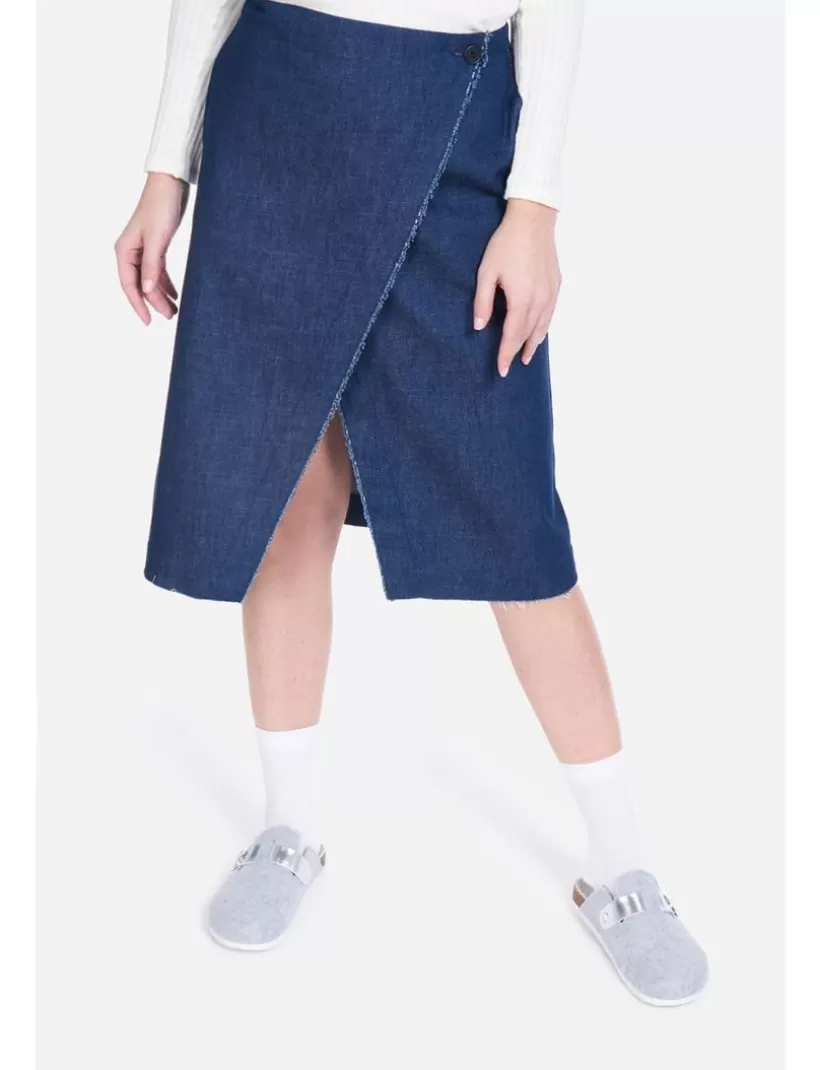 Röcke-New Hallhuber JEANS-MIDI-WICKELROCK blau