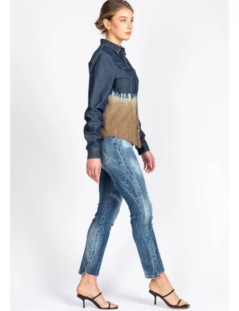 Jeans-New Hallhuber MONTANA – AUSGESTELLTE JEANS MIT HOHER TAILLE AUS REINER BAUMWOLLE UND UNTERER ÖFFNUNGSDETAIL blau