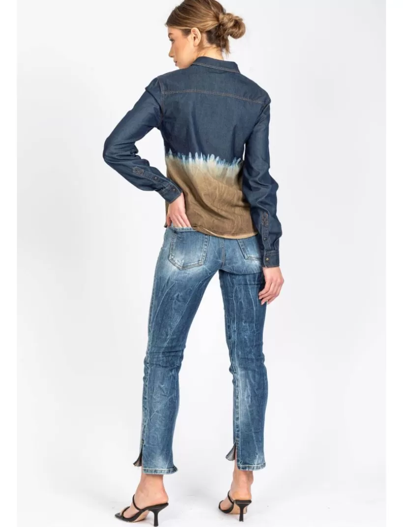 Jeans-New Hallhuber MONTANA – AUSGESTELLTE JEANS MIT HOHER TAILLE AUS REINER BAUMWOLLE UND UNTERER ÖFFNUNGSDETAIL blau