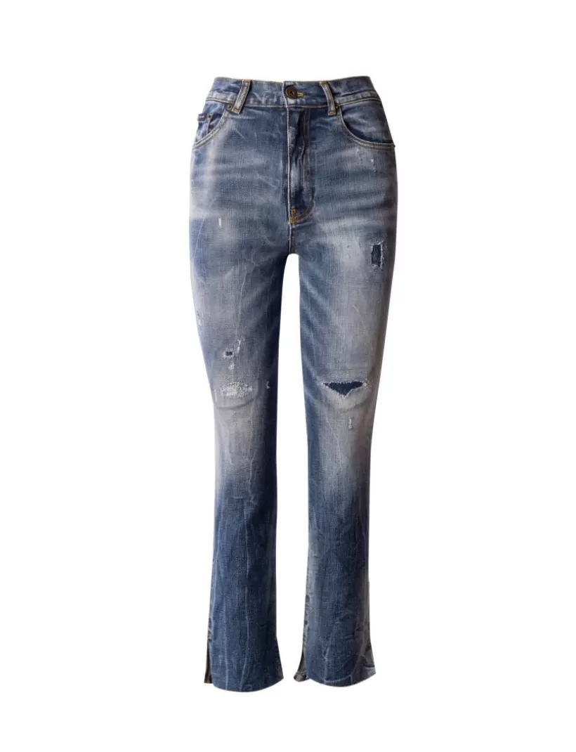 Jeans-New Hallhuber MONTANA – AUSGESTELLTE JEANS MIT HOHER TAILLE AUS REINER BAUMWOLLE UND UNTERER ÖFFNUNGSDETAIL blau