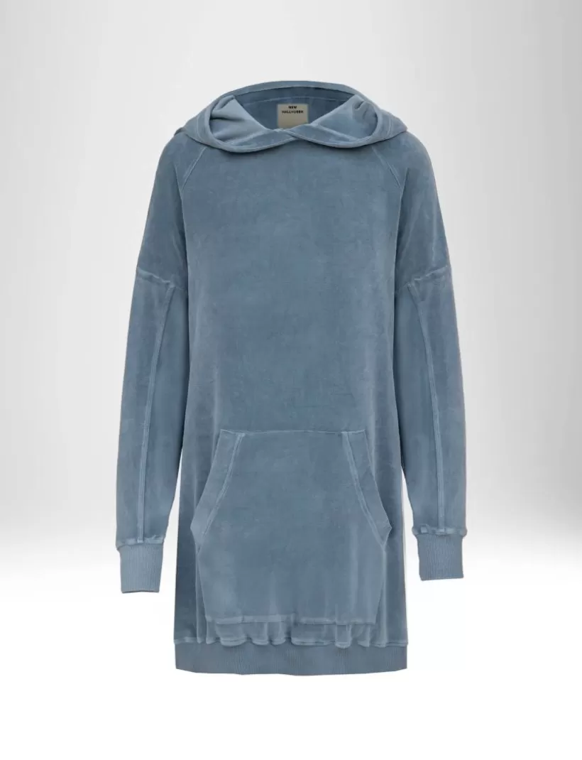 Hoodies & Sweatshirts-New Hallhuber KAPUZENPULLI IN ÜBERGRÖSSE AUS CHENILLE-BAUMWOLLMISCHUNG sky