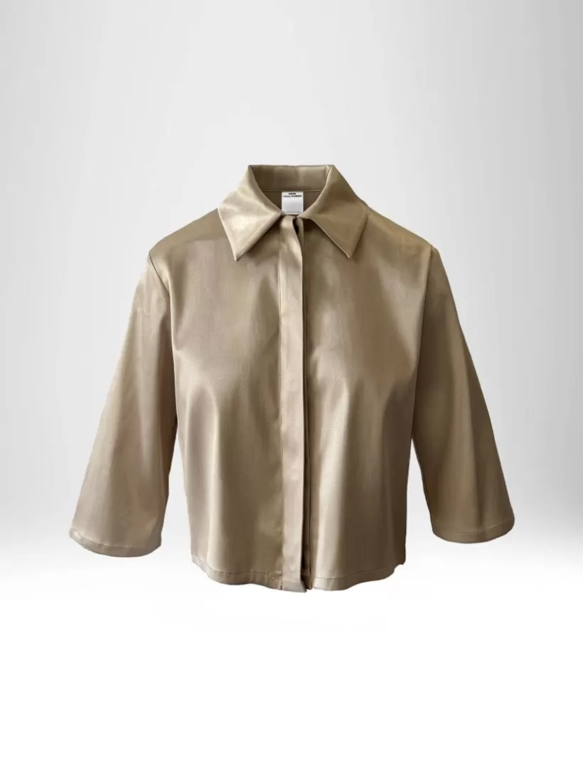 T-Shirts & Tops-New Hallhuber KURZBLUSE MIT 3/4-ÄRMELN IN BAUMWOLLSATIN-MISCHUNG eis