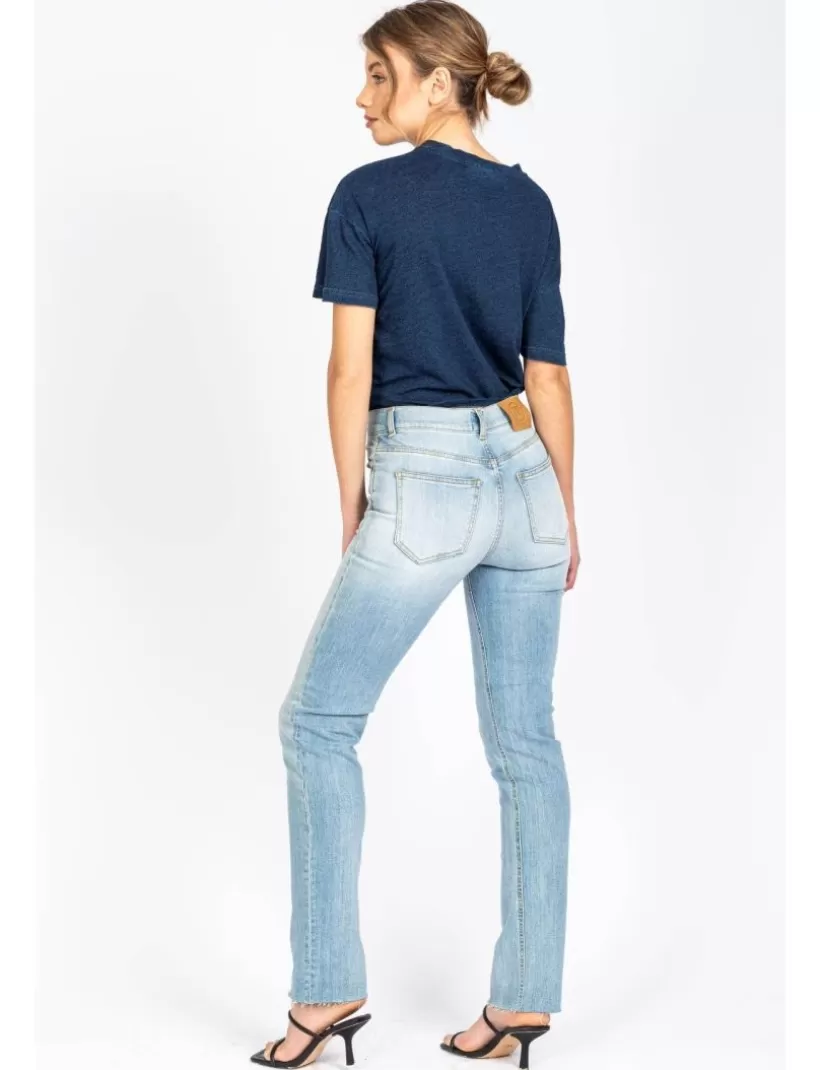 Jeans-New Hallhuber RÖHRENJEANS „BECKY“ MIT HOHER TAILLE AUS STRETCHIGER BAUMWOLLE MIT FARBVERLAUFSEFFEKT himmelblau