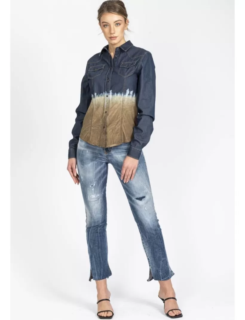Jeans | Hosen-New Hallhuber SACAGAWEA – SLIM FIT LANGÄRMELIGES DENIMHEMD MIT ZWEIFARBIGEM EFFEKT AUS REINER BAUMWOLLE