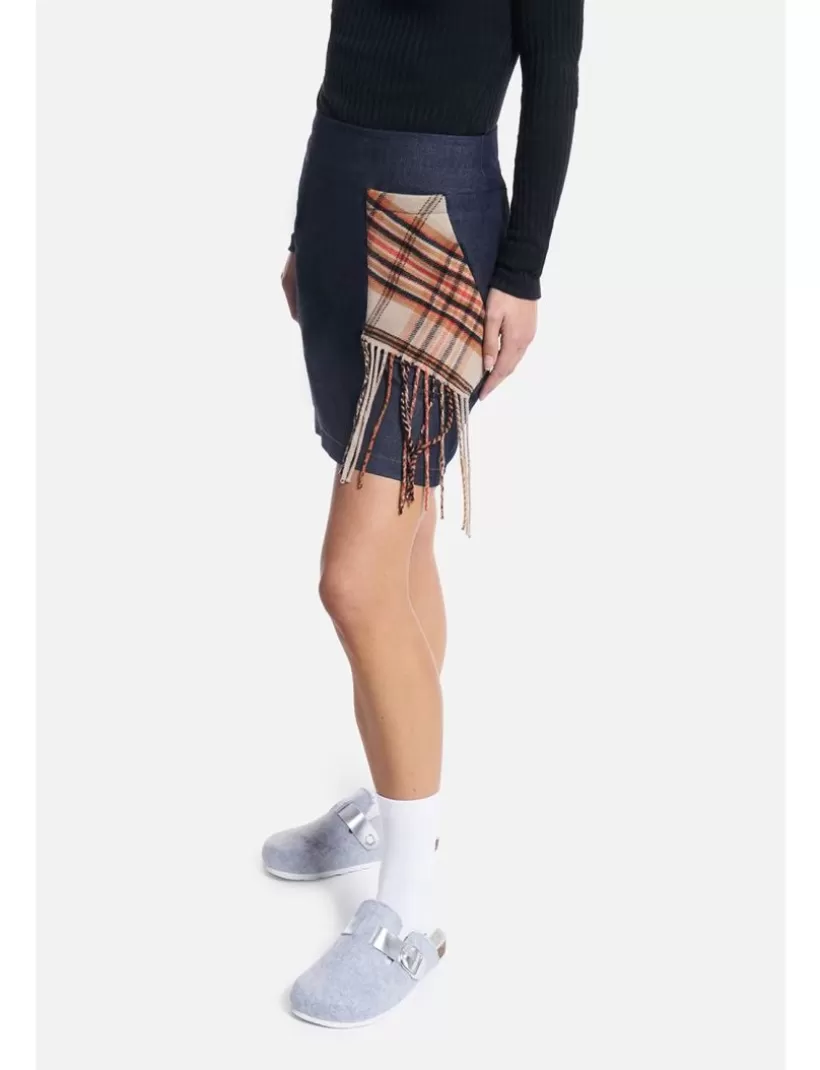 Röcke-New Hallhuber TASCHEN-KARIERTE JEANS-MINIROCK blau